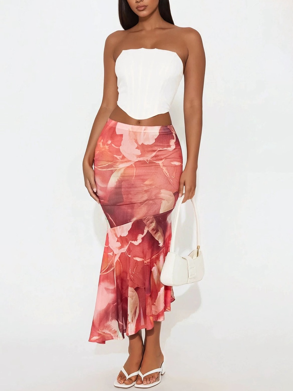 floral mesh midi skirt 🌹🤍